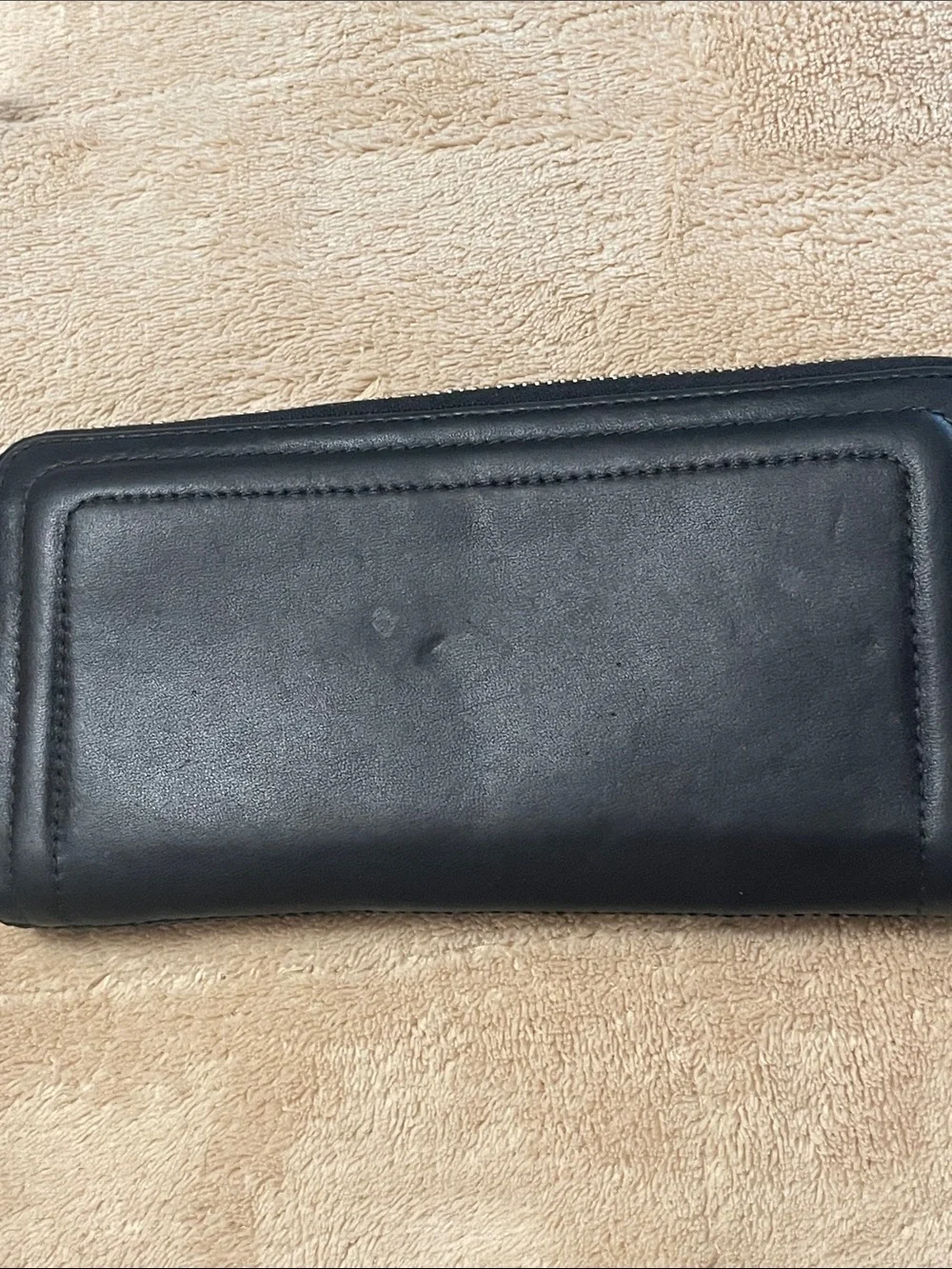 Coach Black Leather Zip Wallet with Silver Logo Button